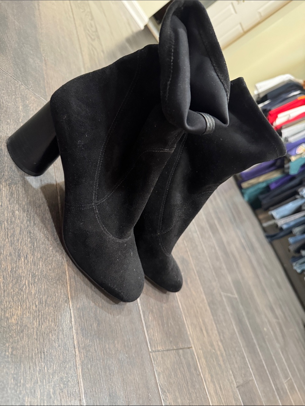 Donald J. Pliner Black Suede Block-Heel Ankle Boots